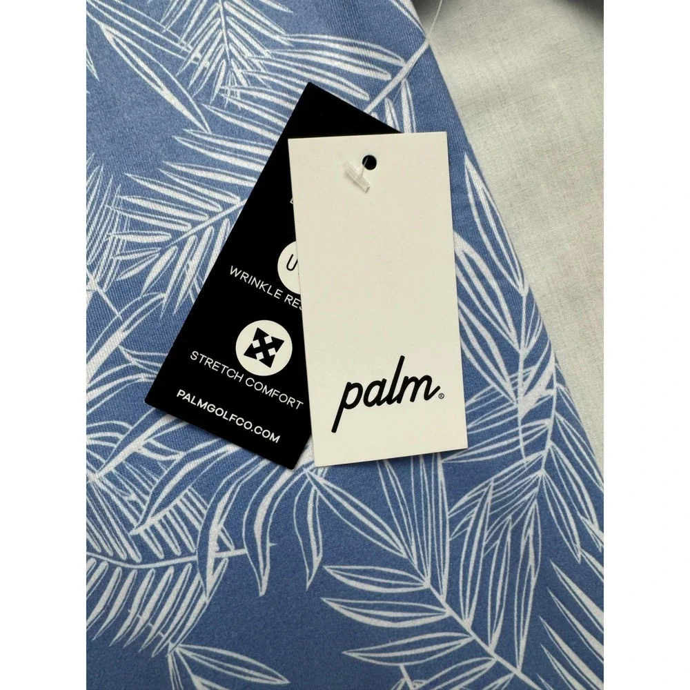Palm Golf Co Overlook Polo Ashleigh Blue Tropical Palm Leaf Golf Shirt Mens L - Picture 2 of 13